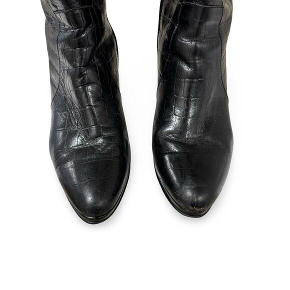BOUCHEREL Colombian Artisan Croc-Embossed Leather Knee-High High Heel Boots - Picture 4 of 7